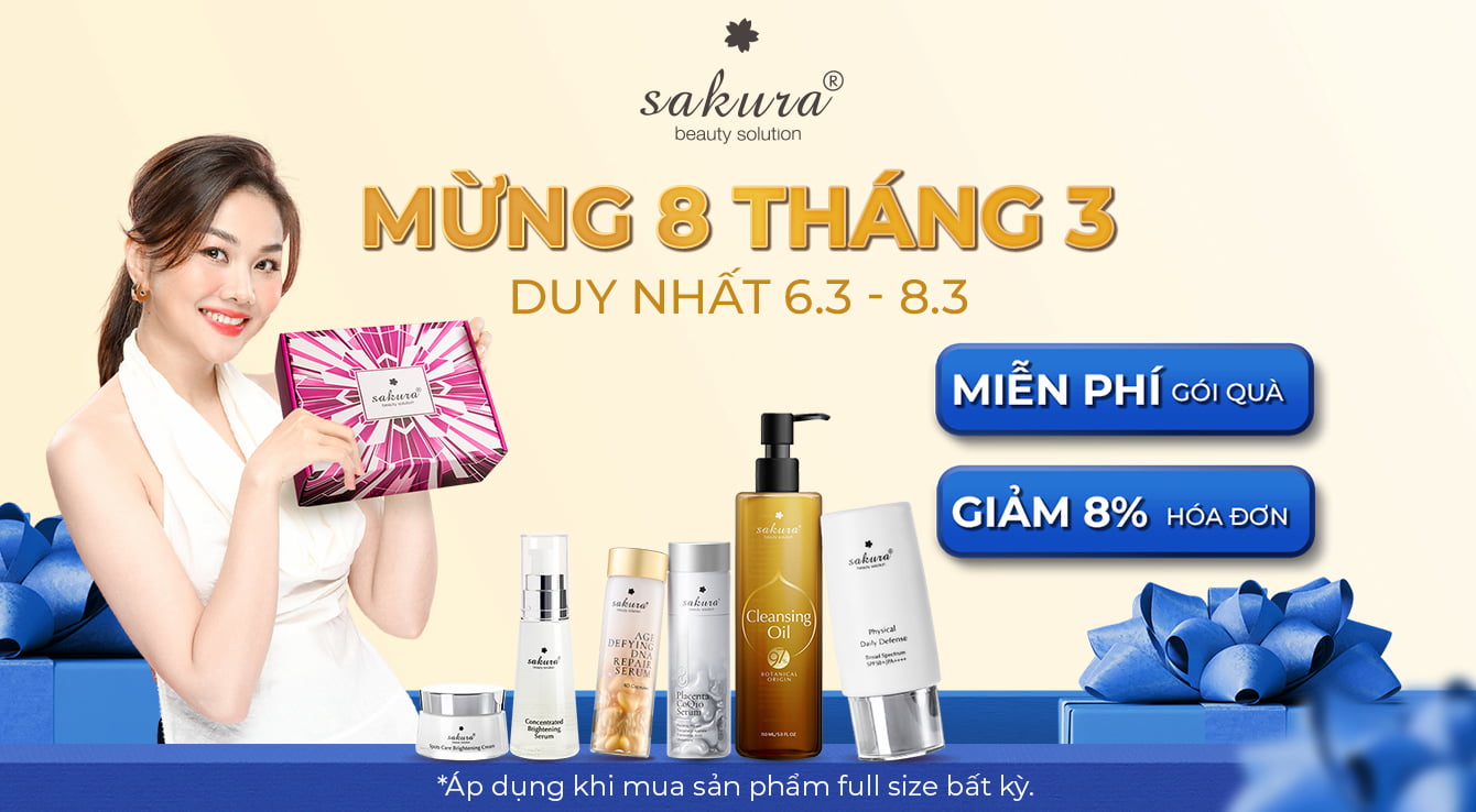 Mừng 8/3, SAKURA BEAUTY GIẢM 8% + MIỄN PHÍ GÓI QUÀ